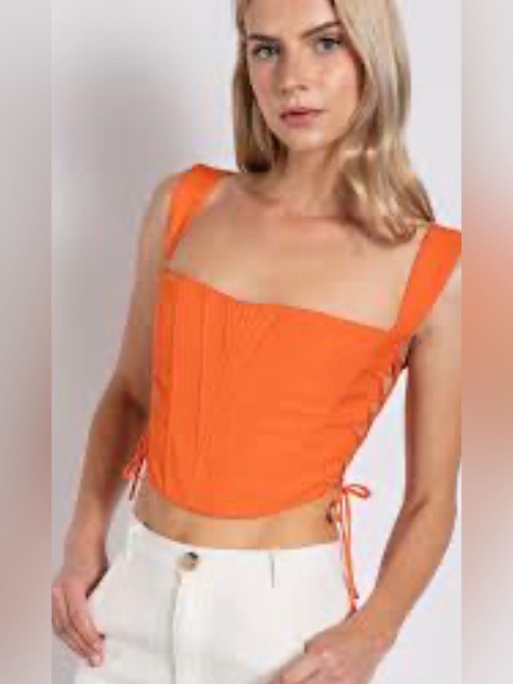 Women's Orange Square-Neck Corset Crop Top